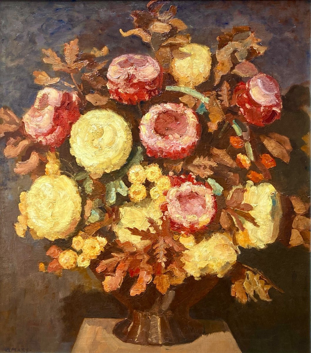 Kees Maks, Amsterdam 1876 – 1967, Peintre Néerlandais, 'Chrysanthème Dans Un Vase’-photo-2