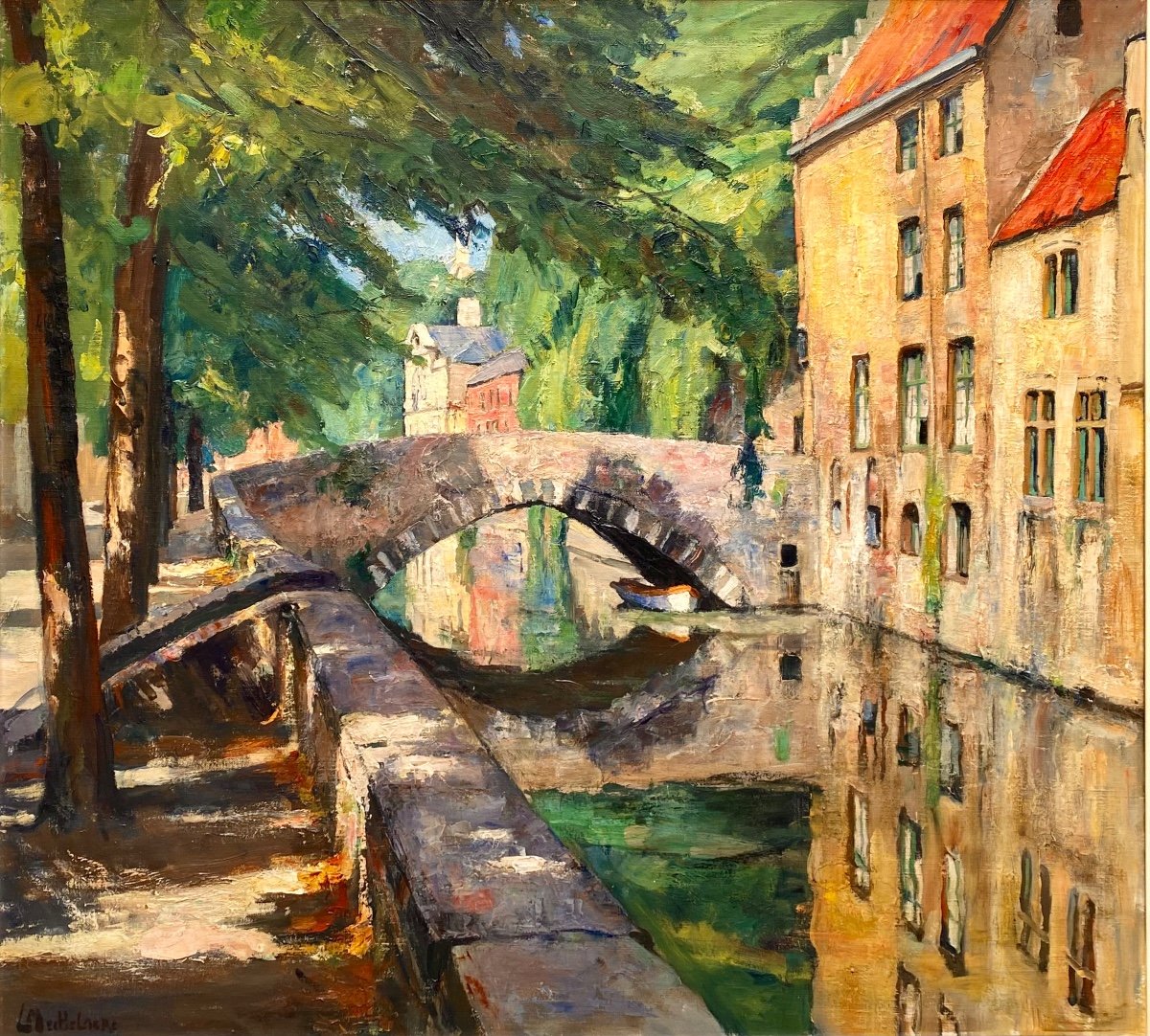 Leo Mechelaere, 1880 – 1964,  Peintre Belge, ' Vue De Bruges – Le Meebridge'-photo-2