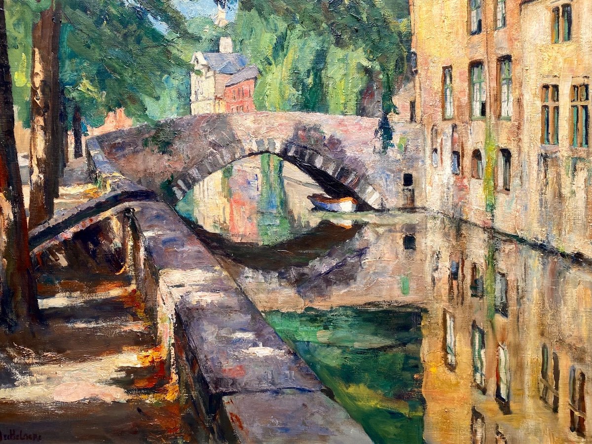 Leo Mechelaere, 1880 – 1964,  Peintre Belge, ' Vue De Bruges – Le Meebridge'-photo-3