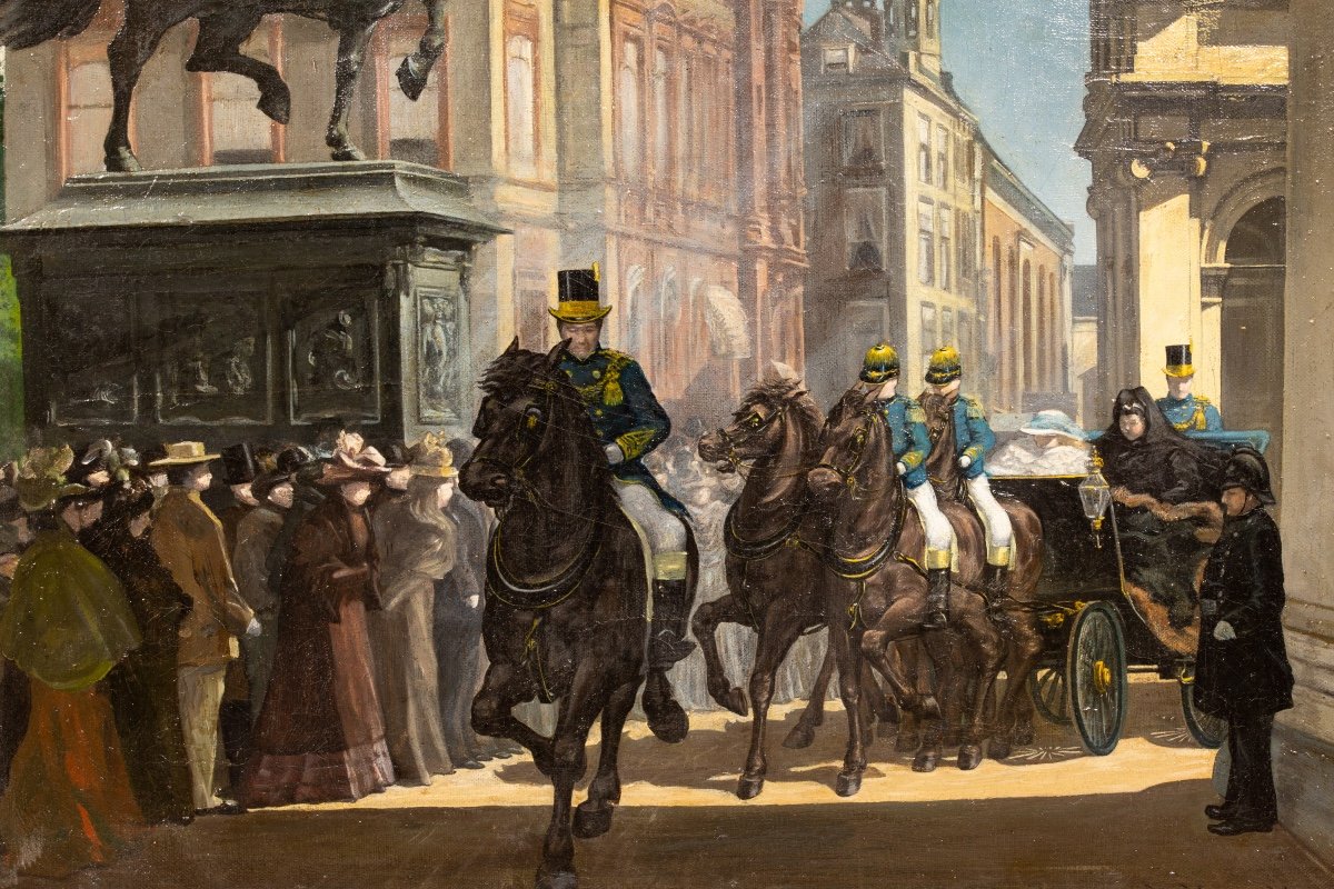 Arend A. Marcelis (1872 - 1945) - Queen Emma And Princess Wilhelmina Depart By Carriage-photo-3