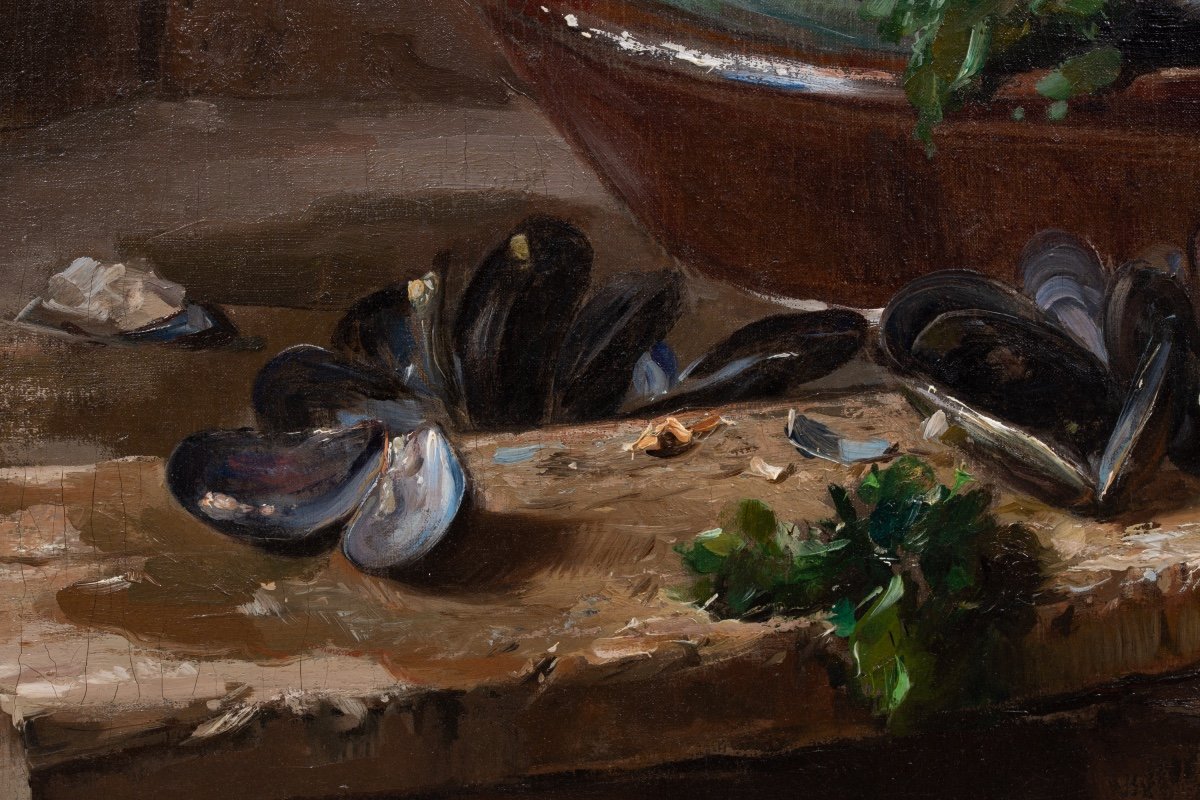 August Willem Van Voorden (1881 - 1921) - Nature Morte Après Un Repas De Moules-photo-5