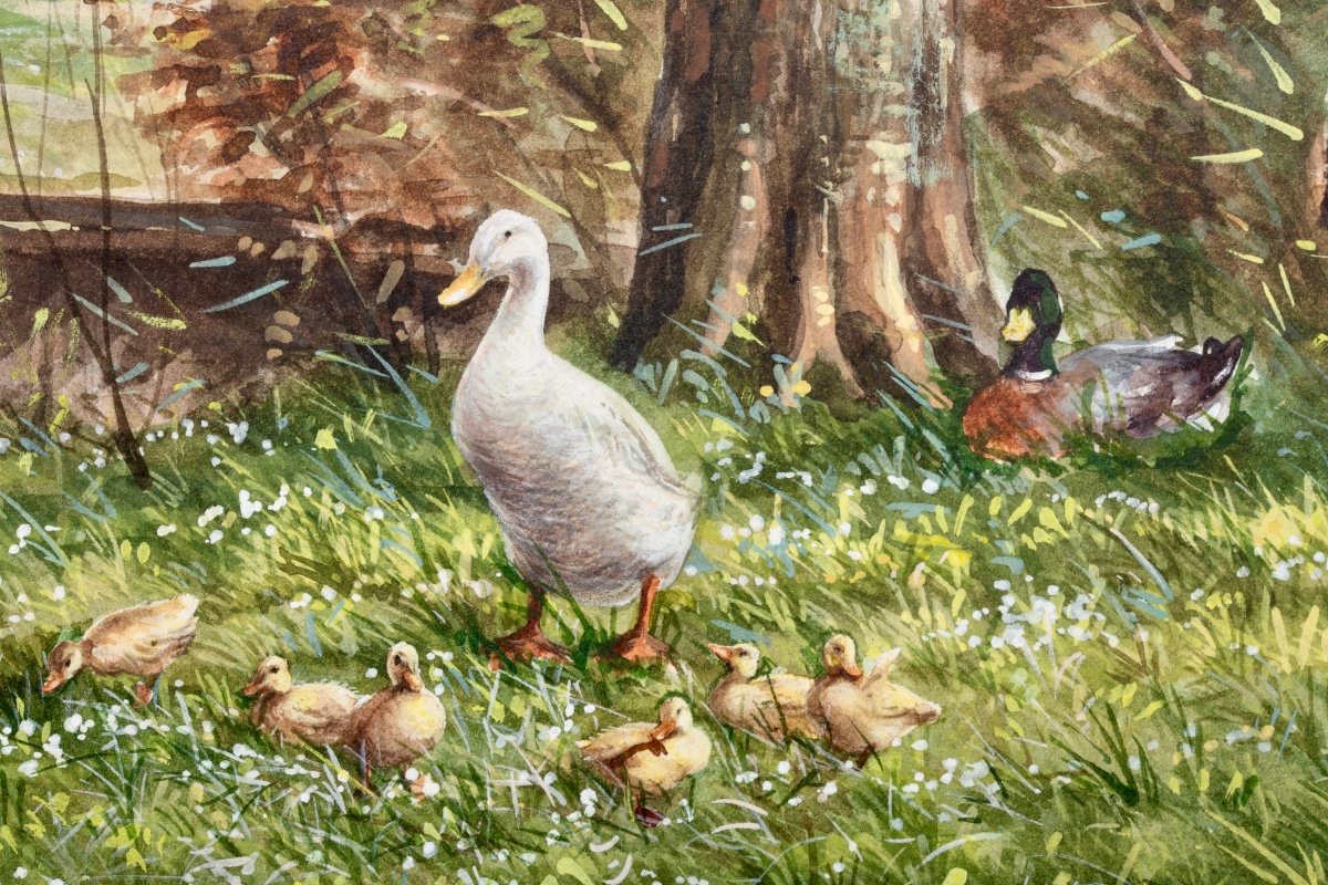 Artz Constant David Ludovic ( Paris 1870 – 1951 Soest) - Famille De Canards-photo-1