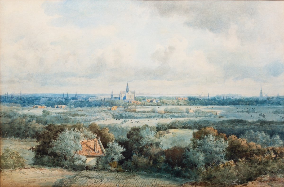 Johannes Joseph Destrée (1827 – 1888) -  View Of Haarlem With The St. Bavo Cathedral-photo-4