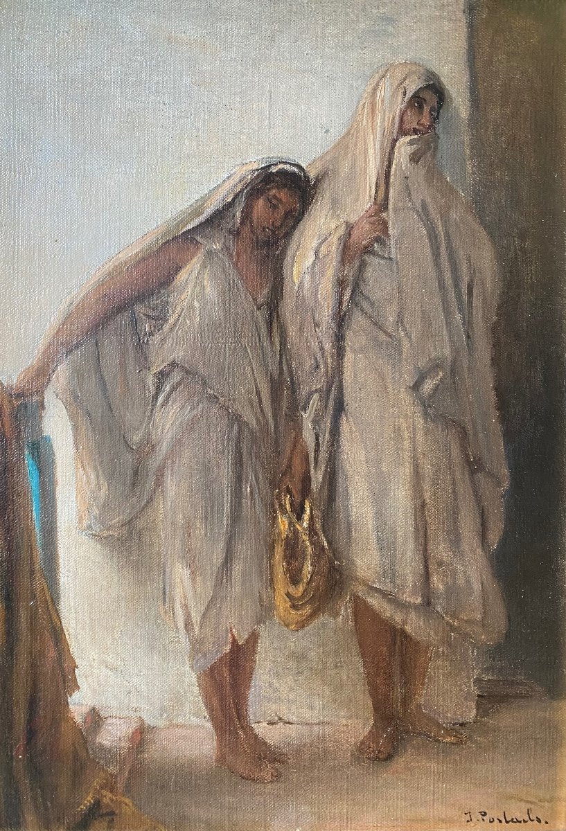 Jean François Portaels (1818 - 1895) - ' Oriental Girls - Beggars In Tangier, Morocco'-photo-3