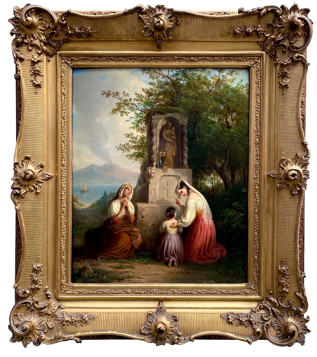 Joseph Meganck (1807  – 1891) - ' Ensemble En Prière ' , Signée Et Datée 1845 ' Meganck 45 '