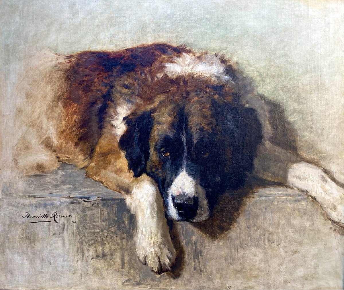 Henriëtte Ronner - Knip (1821 – 1909) - ' Portrait d'Un Chien De Montagne Bernois', Datée 1894-photo-3