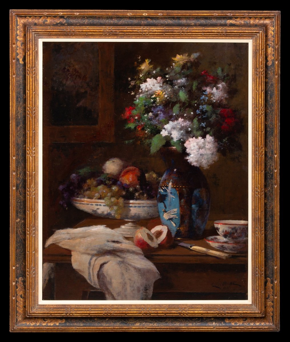 Jean Eritziane (1850 – 1925) Peintre Arménien – Français, ' Nature Morte Avec Fleurs Et Fruits'-photo-2