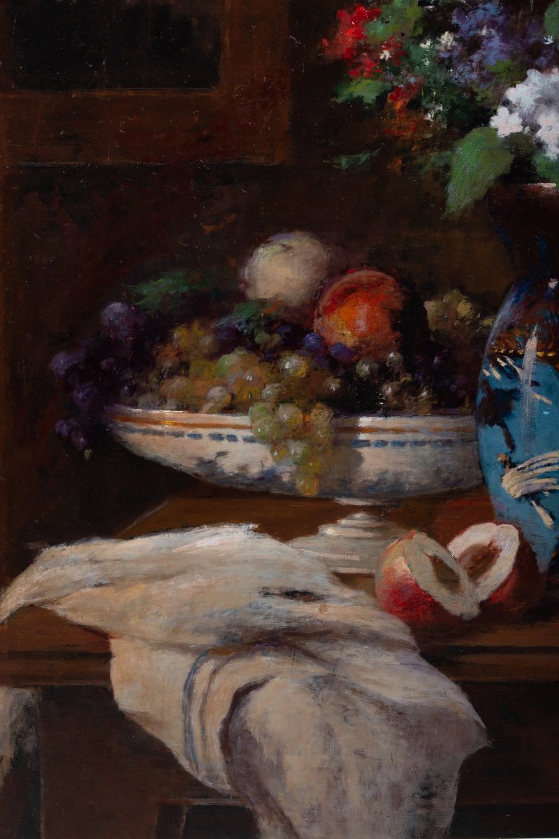 Jean Eritziane (1850 – 1925) Peintre Arménien – Français, ' Nature Morte Avec Fleurs Et Fruits'-photo-1