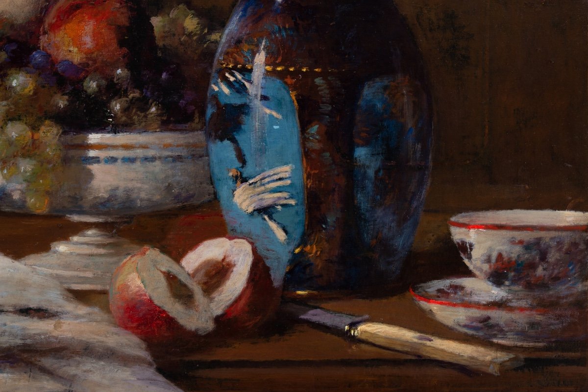 Jean Eritziane (1850 – 1925) Peintre Arménien – Français, ' Nature Morte Avec Fleurs Et Fruits'-photo-3