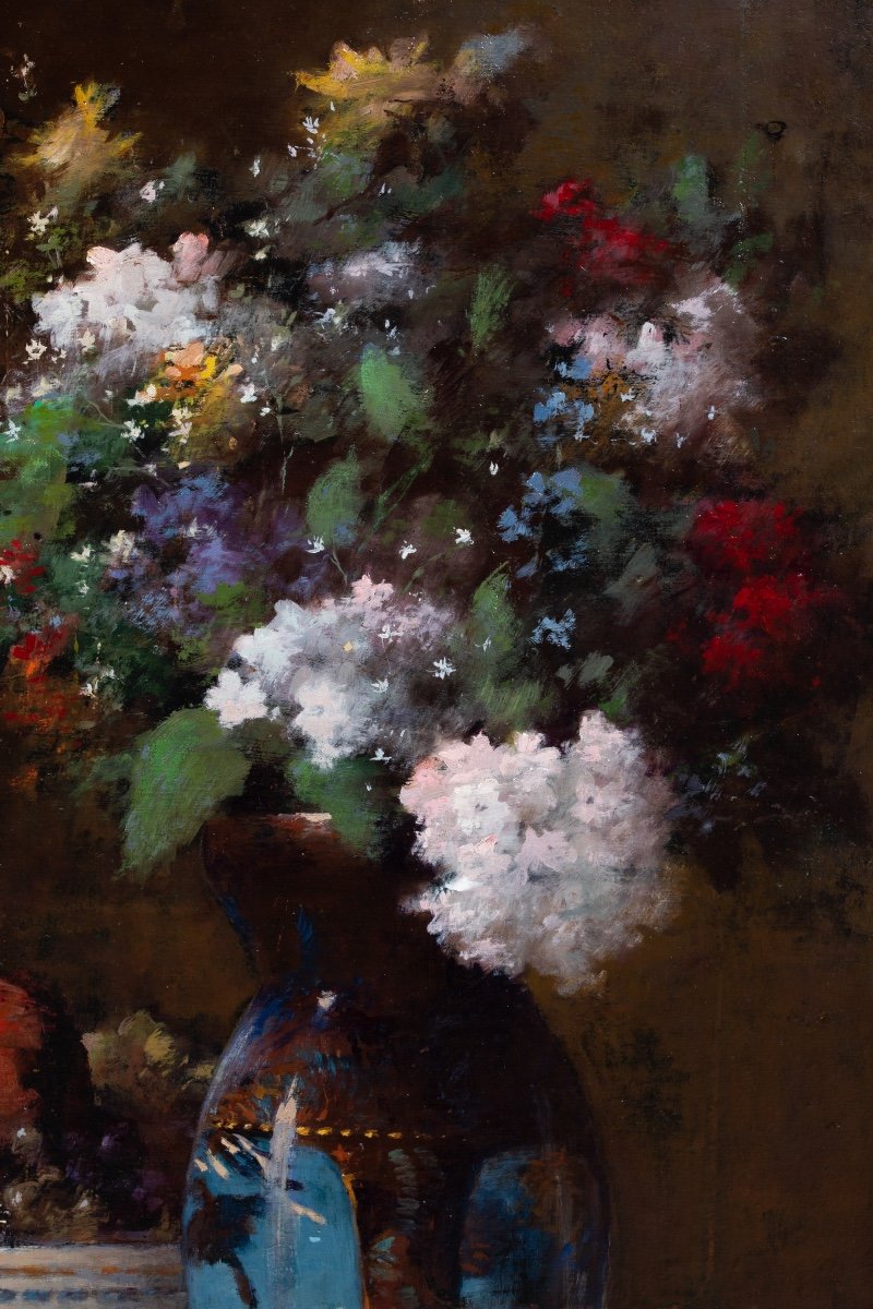 Jean Eritziane (1850 – 1925) Peintre Arménien – Français, ' Nature Morte Avec Fleurs Et Fruits'-photo-4