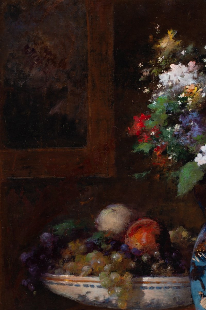 Jean Eritziane (1850 – 1925) Peintre Arménien – Français, ' Nature Morte Avec Fleurs Et Fruits'-photo-5