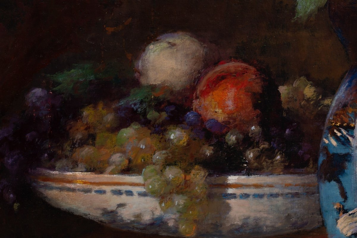 Jean Eritziane (1850 – 1925) Peintre Arménien – Français, ' Nature Morte Avec Fleurs Et Fruits'-photo-6