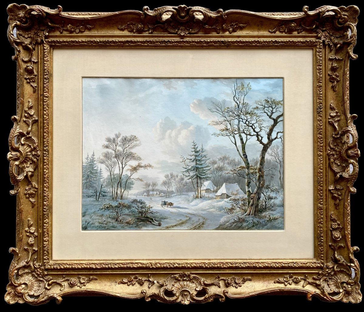 Willem De Klerk (1800 – 1876)  -  ' Un Paysage d'Hiver Avec Une Charrette '-photo-2