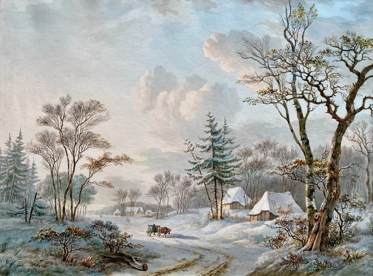 Willem De Klerk (1800 – 1876)  -  ' Un Paysage d'Hiver Avec Une Charrette '-photo-3