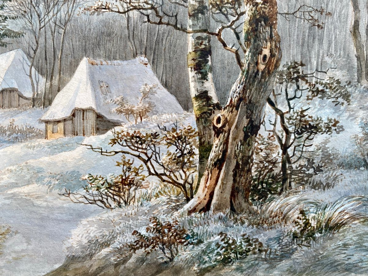 Willem De Klerk (1800 – 1876)  -  ' Un Paysage d'Hiver Avec Une Charrette '-photo-1