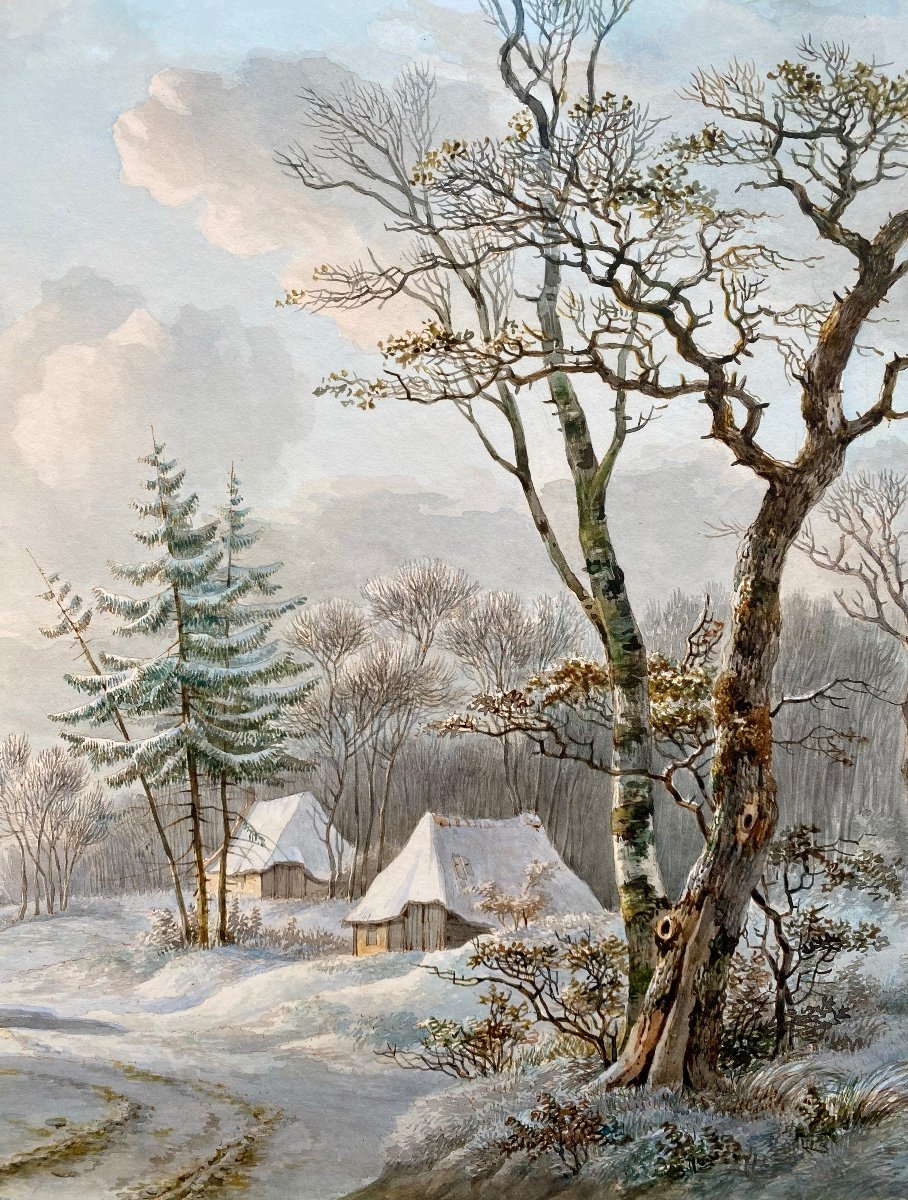 Willem De Klerk (1800 – 1876)  -  ' Un Paysage d'Hiver Avec Une Charrette '-photo-3