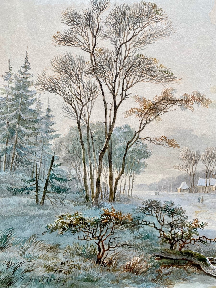 Willem De Klerk (1800 – 1876)  -  ' Un Paysage d'Hiver Avec Une Charrette '-photo-4