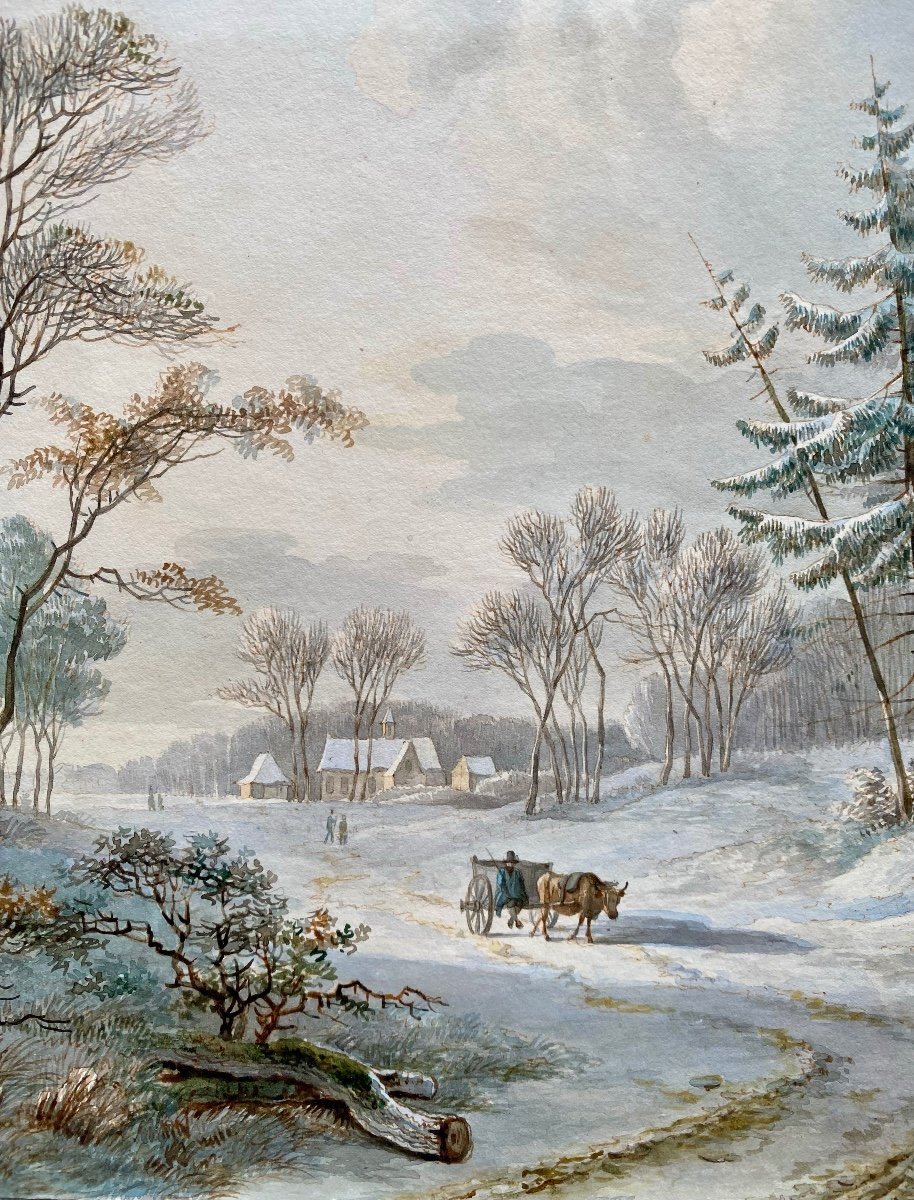 Willem De Klerk (1800 – 1876)  -  ' Un Paysage d'Hiver Avec Une Charrette '-photo-5