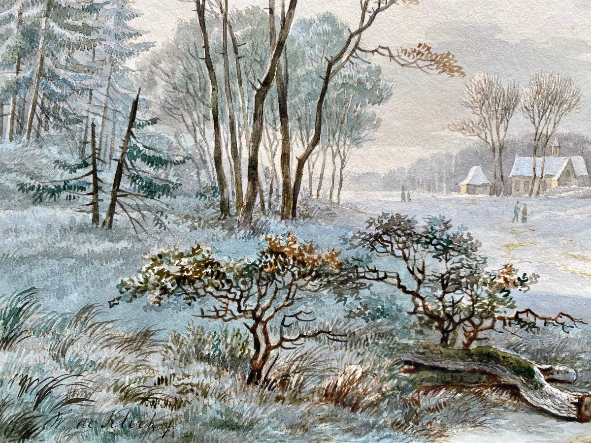 Willem De Klerk (1800 – 1876)  -  ' Un Paysage d'Hiver Avec Une Charrette '-photo-6