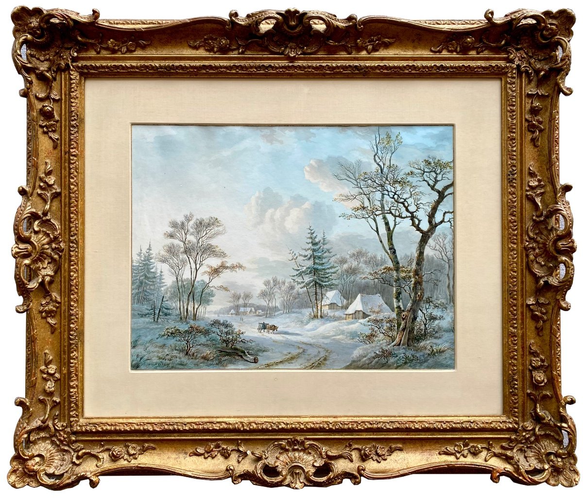 Willem De Klerk (1800 – 1876)  -  ' Un Paysage d'Hiver Avec Une Charrette '