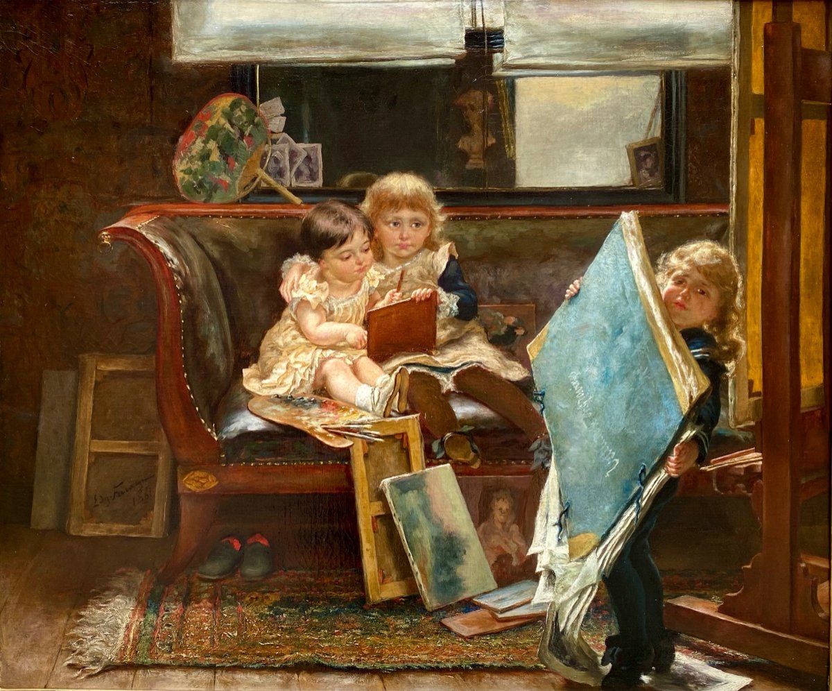 Edgard Farasyn (1858 – Anvers – 1938) -  ' Les Petits Artistes Espiègles'-photo-2