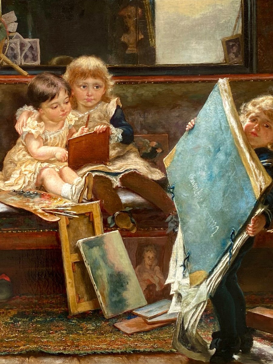 Edgard Farasyn (1858 – Anvers – 1938) -  ' Les Petits Artistes Espiègles'-photo-3