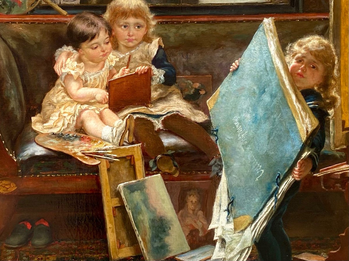 Edgard Farasyn (1858 – Anvers – 1938) -  ' Les Petits Artistes Espiègles'-photo-2