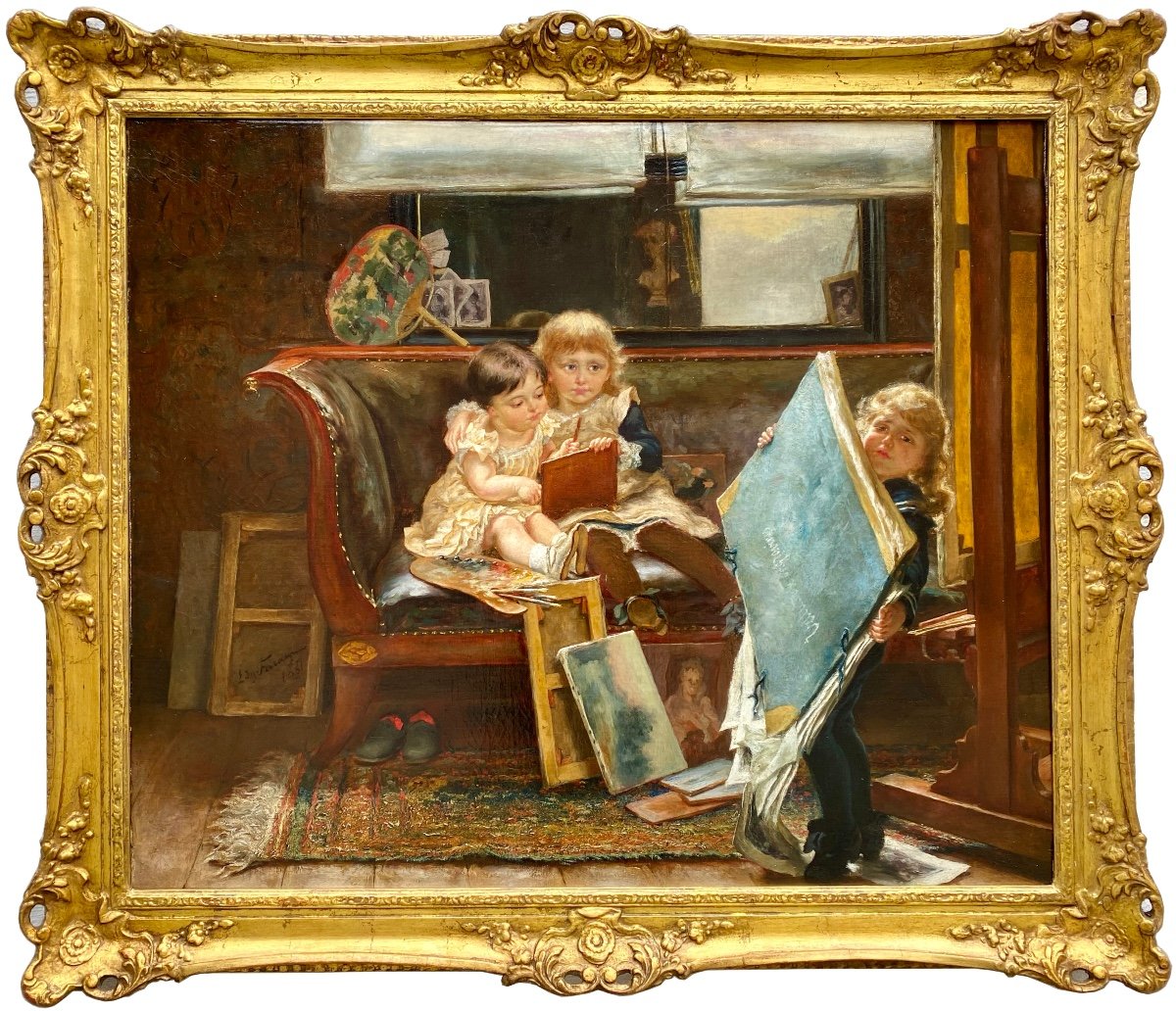 Edgard Farasyn (1858 – Anvers – 1938) -  ' Les Petits Artistes Espiègles'