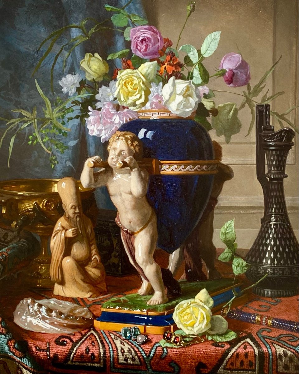 David De Noter ( Gand 1818 – 1892 Bologhine ) - ' Nature Morte Avec Un Vase En Lapis - Lazuli'-photo-3