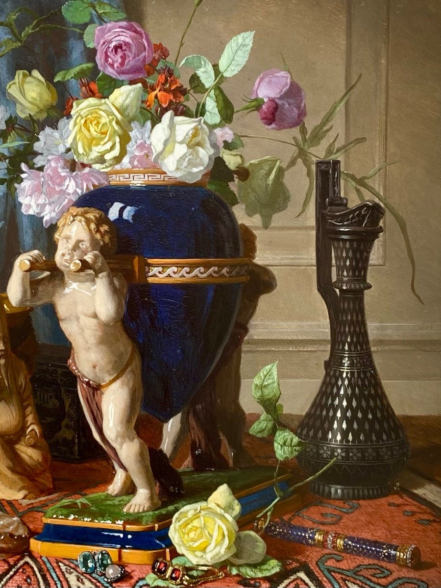 David De Noter ( Gand 1818 – 1892 Bologhine ) - ' Nature Morte Avec Un Vase En Lapis - Lazuli'-photo-1