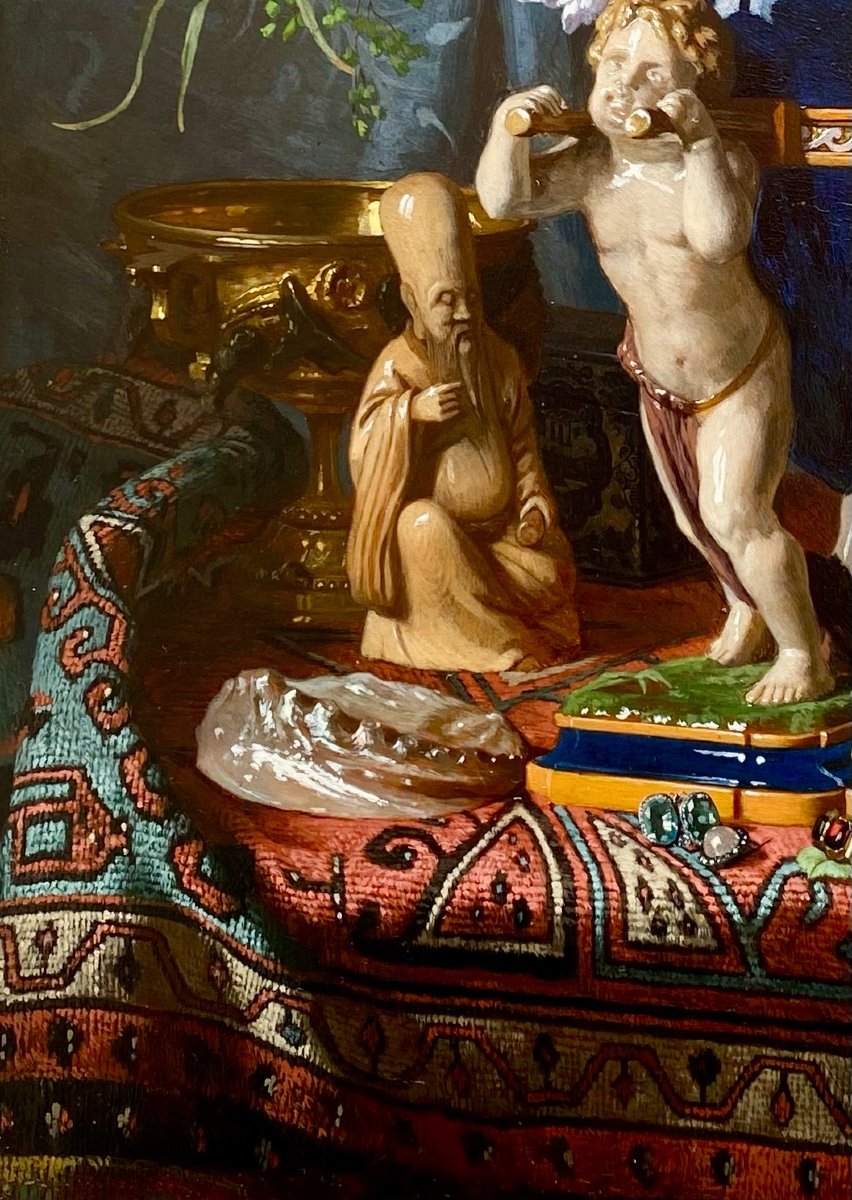 David De Noter ( Ghent 1818 – 1892 Bologhine) - ' Still Life With A Lapis Lazuli Vase'-photo-2