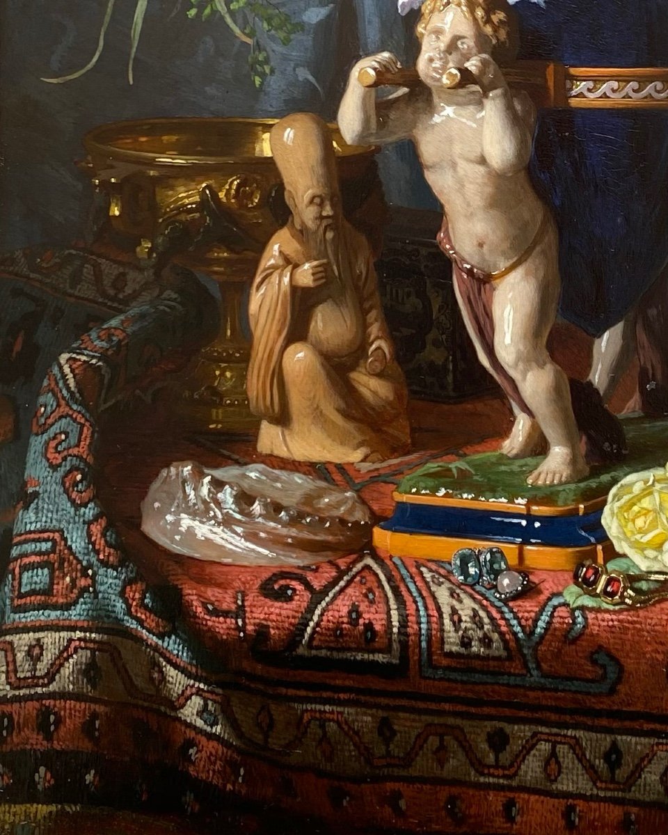 David De Noter ( Ghent 1818 – 1892 Bologhine) - ' Still Life With A Lapis Lazuli Vase'-photo-3