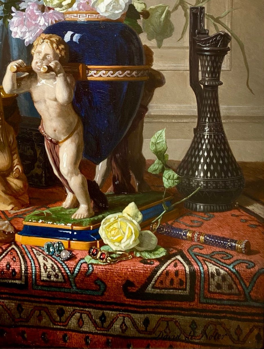 David De Noter ( Ghent 1818 – 1892 Bologhine) - ' Still Life With A Lapis Lazuli Vase'-photo-5