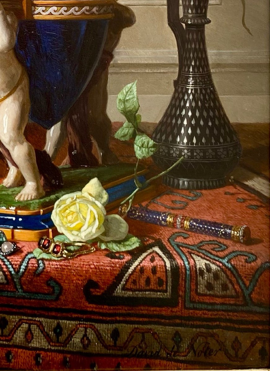 David De Noter ( Ghent 1818 – 1892 Bologhine) - ' Still Life With A Lapis Lazuli Vase'-photo-6