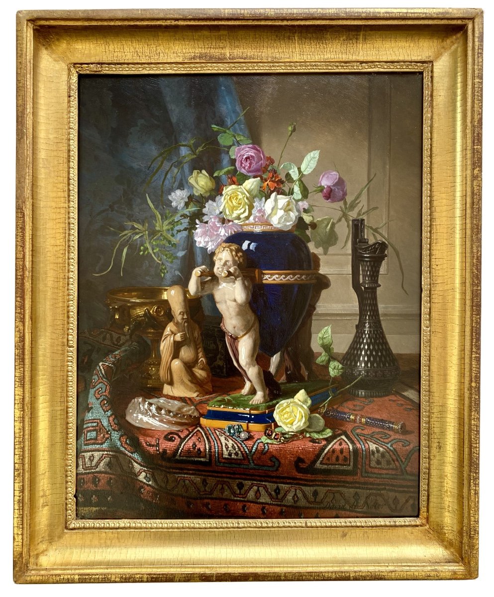 David De Noter ( Gand 1818 – 1892 Bologhine ) - ' Nature Morte Avec Un Vase En Lapis - Lazuli'