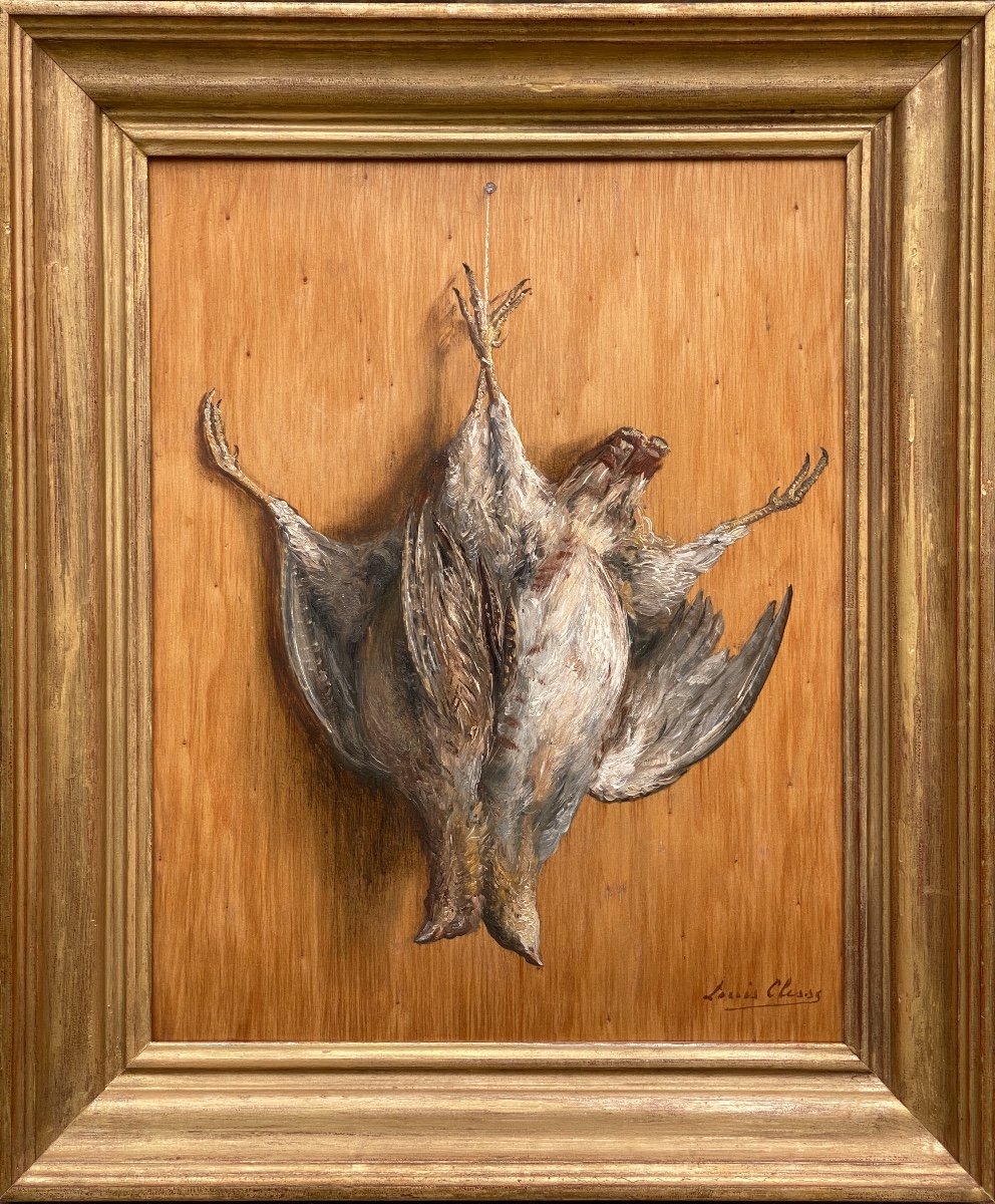 Trompe l'Oeil Avec Deux Perdrix, Clesse Louis, Bruxelles 1889 - 1961, Peintre Belge