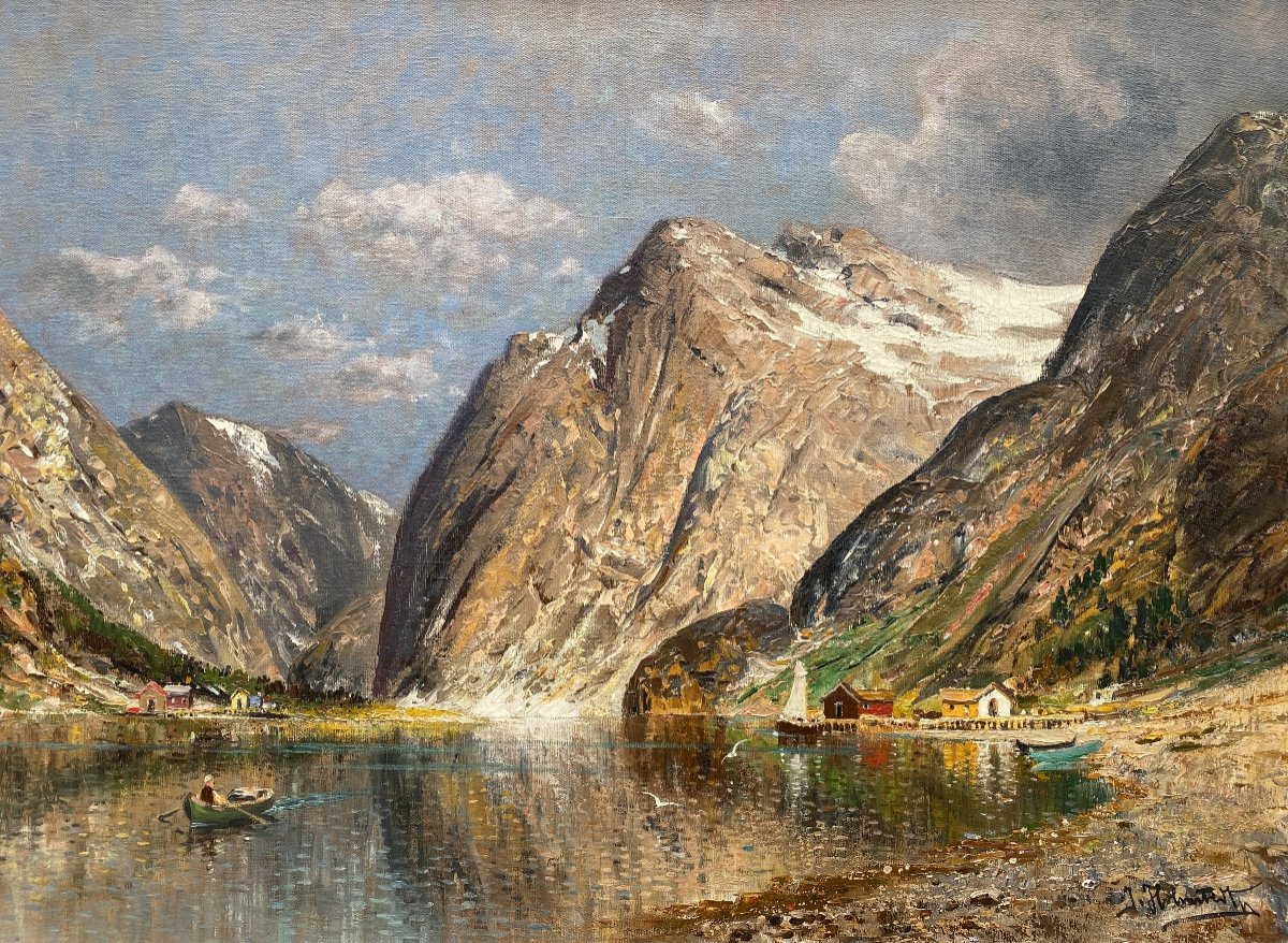 A Norwegian Fjord, Kaufmann Karl, Neuplachowitz 1843 – 1905 Vienna, Austrian Painter-photo-2