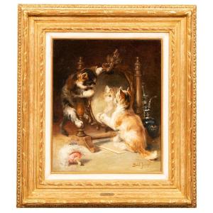 Joseph Bail (1862 – 1921) - Cats Playing Around A Mirror