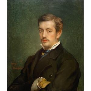  Jean François  Portaels (1818 – 1895 ) - Portrait d'Un Homme En Manteau Noir