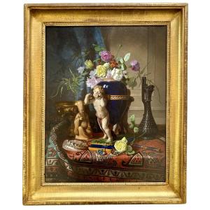 David De Noter ( Gand 1818 – 1892 Bologhine ) - ' Nature Morte Avec Un Vase En Lapis - Lazuli'