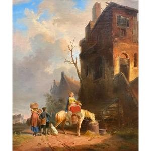 "Un paysage avec une dame sur un cheval blanc", Marinus Ferdinand, Anvers 1808 - 1890 Namur 