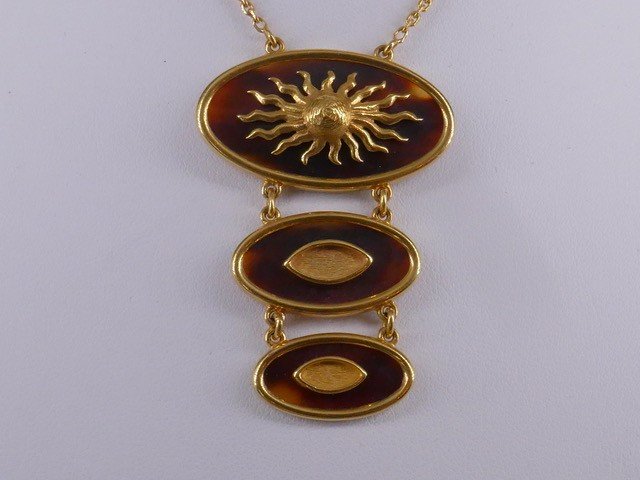 70s Gold And Tortoiseshell Necklace-photo-2