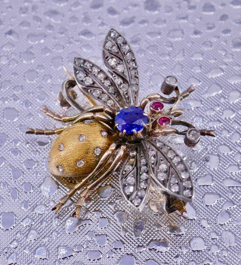 Broche Abeille Diamants Rubis Saphir XIX ème Siècle -photo-6