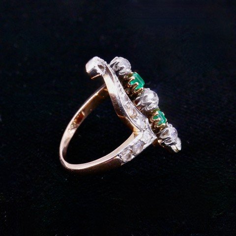 Ring Gold Platinum Emeralds And Diamonds Late XIXth Century-photo-4