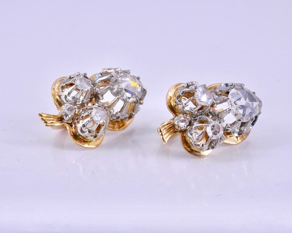 Rose Cut Diamond Clover Stud Earrings-photo-1