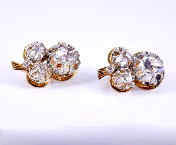 Rose Cut Diamond Clover Stud Earrings-photo-3