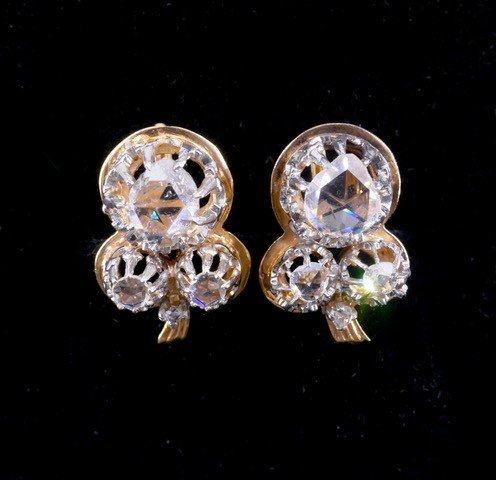 Rose Cut Diamond Clover Stud Earrings-photo-4