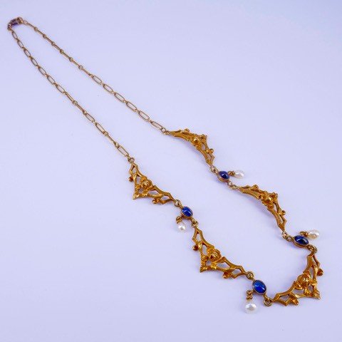 Collar 1900 Gold Sapphires And Pearls-photo-4