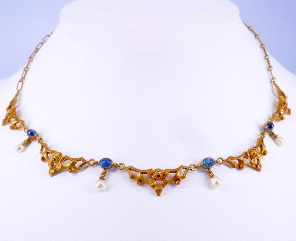 Collar 1900 Gold Sapphires And Pearls