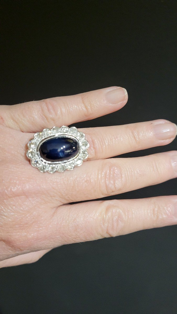 Pompadour Ring 1930 Sapphire Cabochon And Diamonds-photo-3